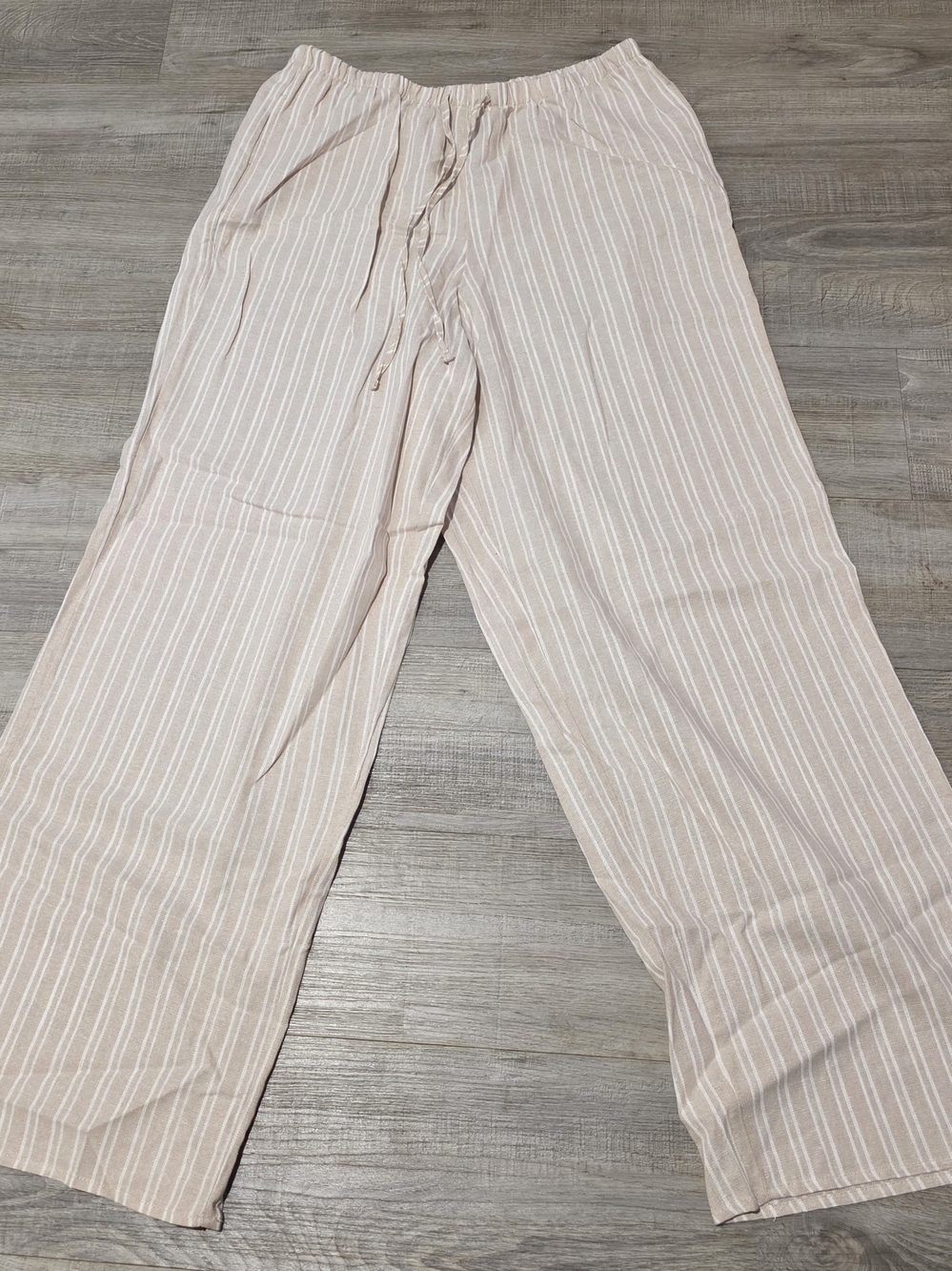 Light Brown Striped Wide Leg Drawstring Pants